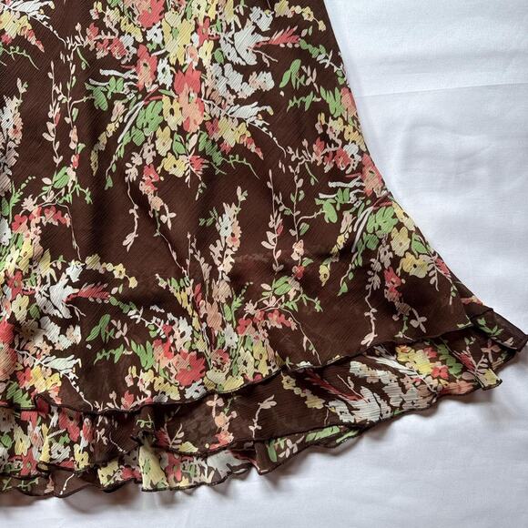 Notations Brown Floral Ruffle Midi Skirt Sz Large Cottagecore Boho Y2K Aesthetic - Picture 6 of 11